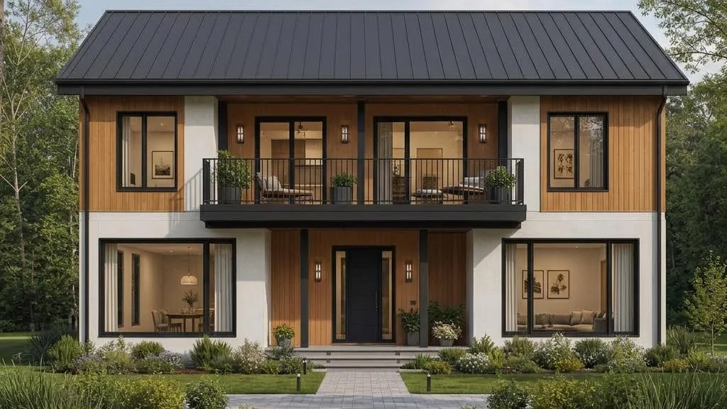 Evergreen Living sur deux niveaux avec balcon en retrait – vue de face