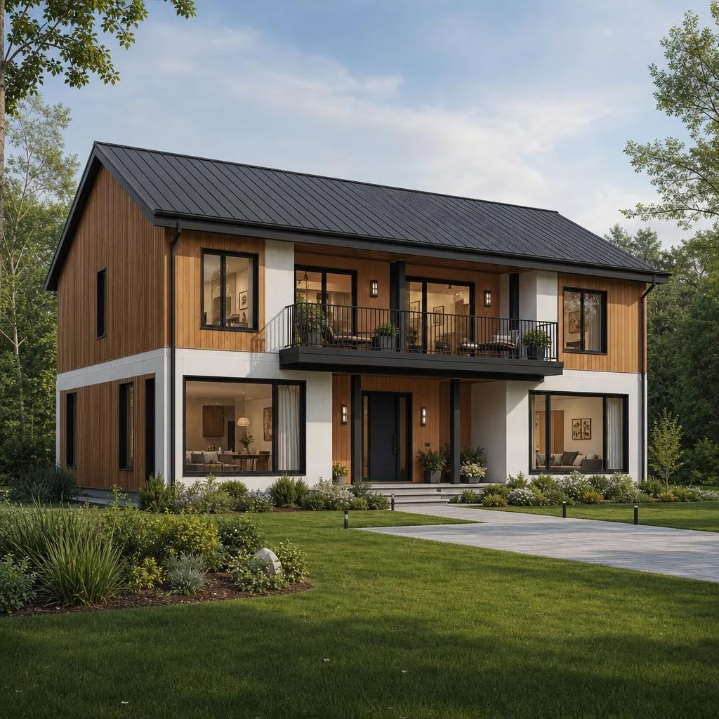 Evergreen Living mit zwei Geschossen und zurückgesetztem Balkon