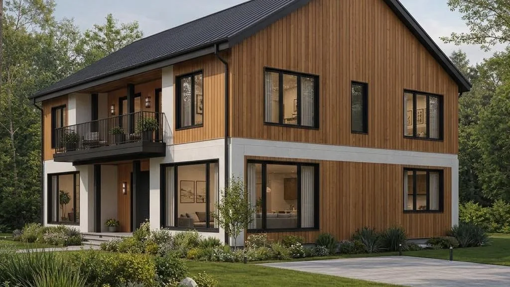 Evergreen Living sur deux niveaux avec balcon en retrait – vue latérale