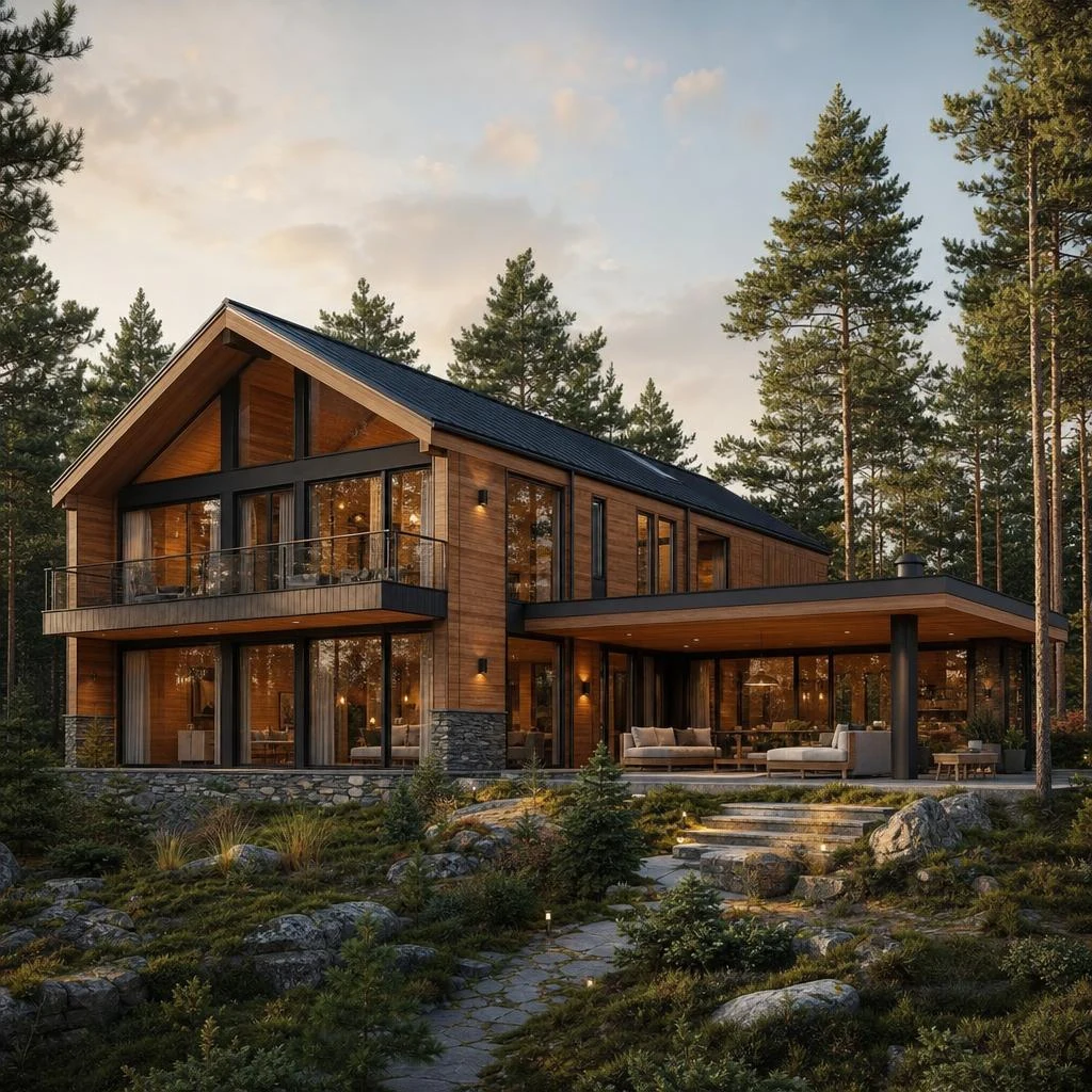 Green Forest mit zweigeschossigem Satteldachbau und flachem Seitenflügel