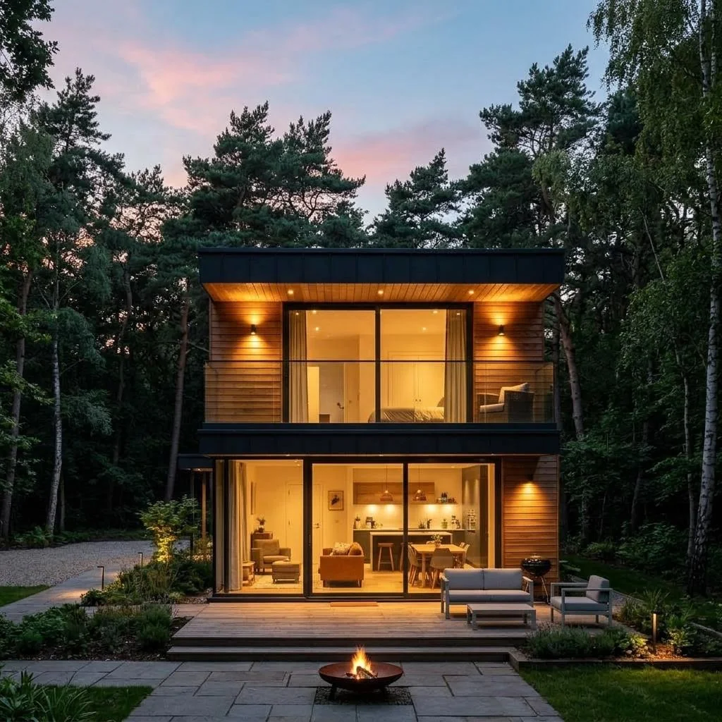 Nova Cottage with a pitched roof and covered porch – front view