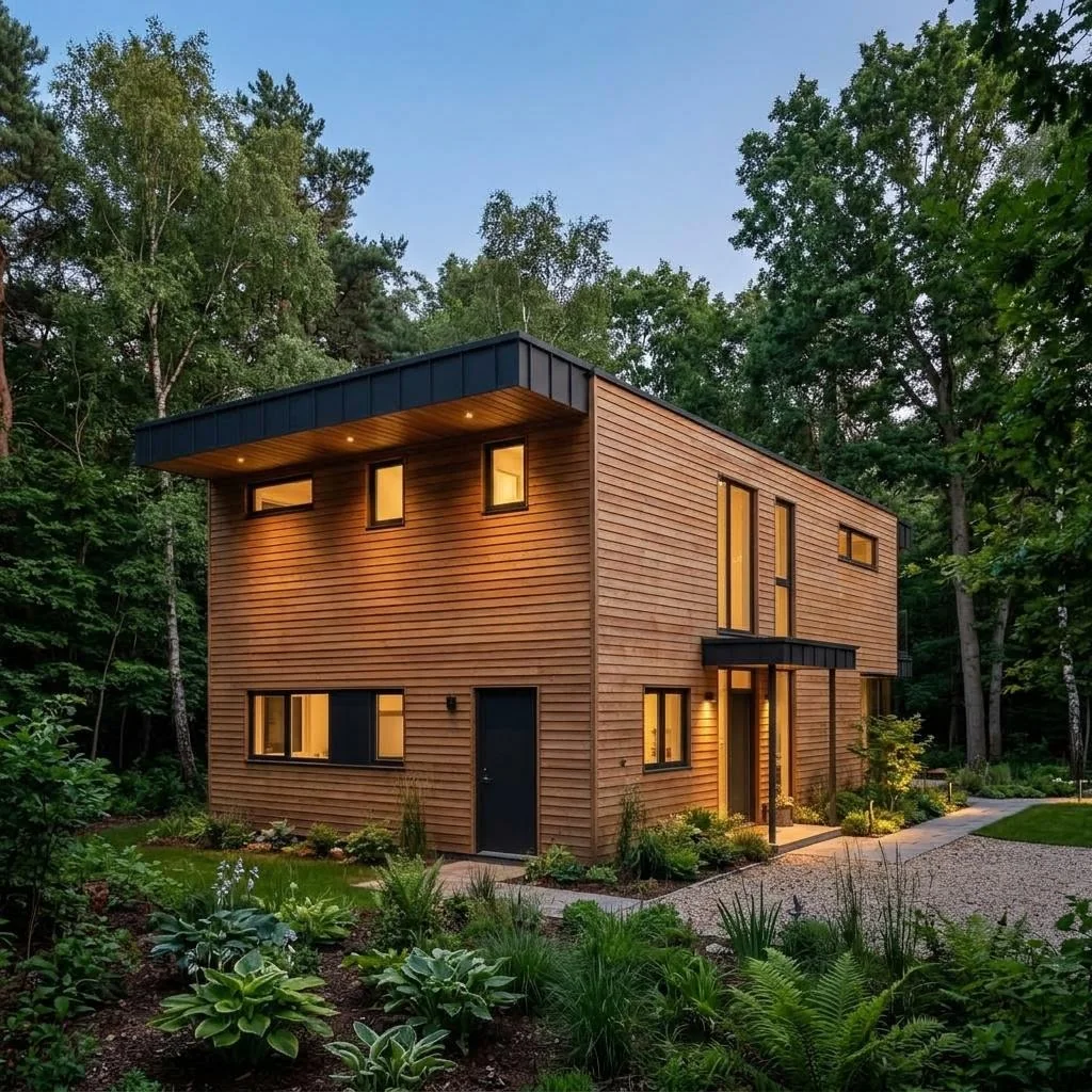 Nova Cottage with a pitched roof and covered porch – rear view