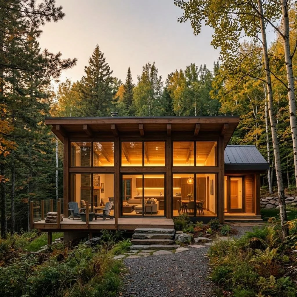 Québec Bungalow à silhouette basse avec espace extérieur intégré – vue de face