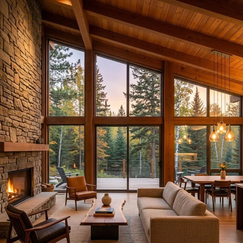 Québec Bungalow à silhouette basse avec espace extérieur intégré – intérieur · séjour