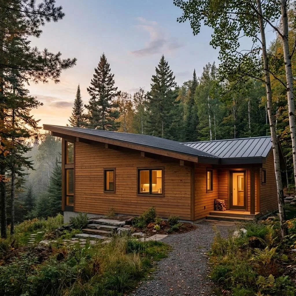 Québec Bungalow à silhouette basse avec espace extérieur intégré – vue arrière